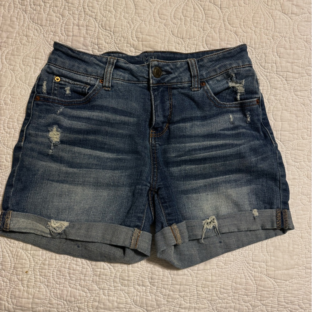Time and tru  Dark Blue Distressed Rolled Hem Jean Shorts
